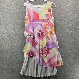 Click Color Me Cotton Dress Womens S Watercolor Floral Tiered Sleeveless‎ Artsy